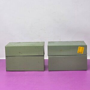 Vintage Green Metal Index Card File Boxes Set Of 2 With Hinged Lids